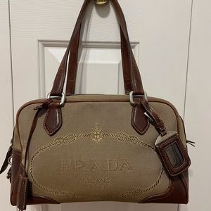 Prada Canvas Tote Bag with Prada Lock and Key